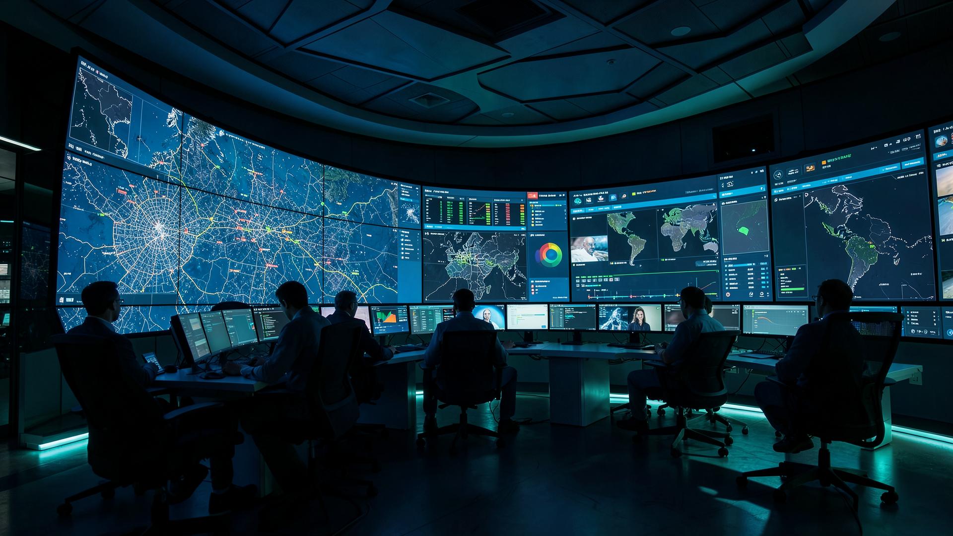 Integrated command and control centre with a large video wall